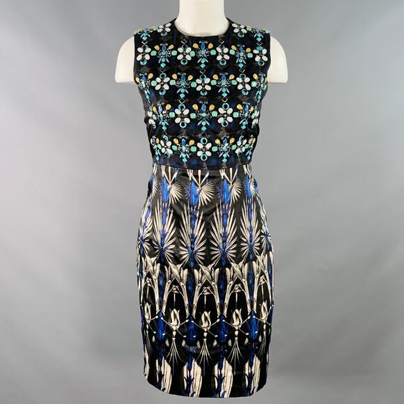 BIYAN S Lorelei Black Multi Color Silk Cotton Blend Beaded Midi Cocktail Dress - Picture 1 of 12
